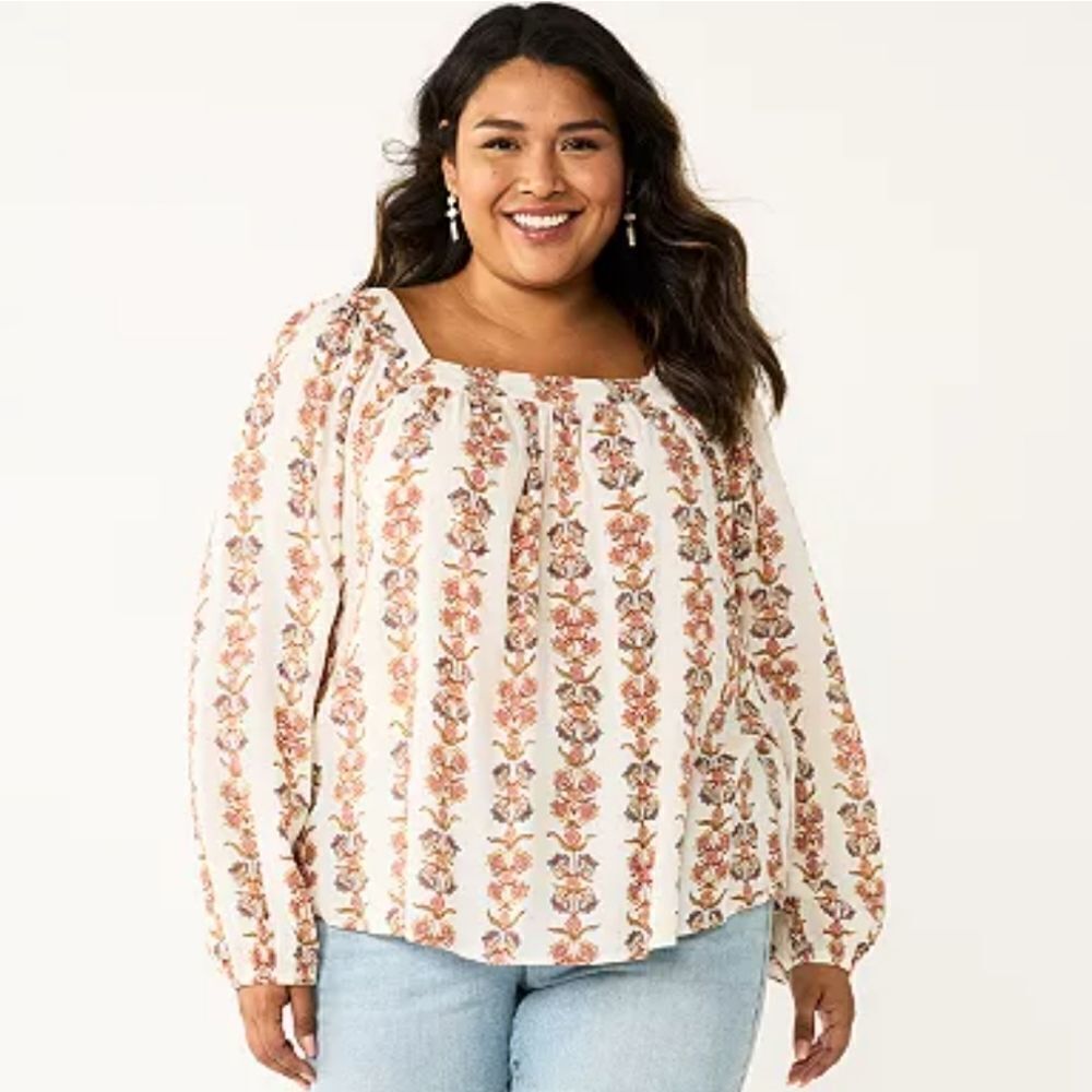 NWT Plus Size Sonoma Squareneck Volume Sleeve Top